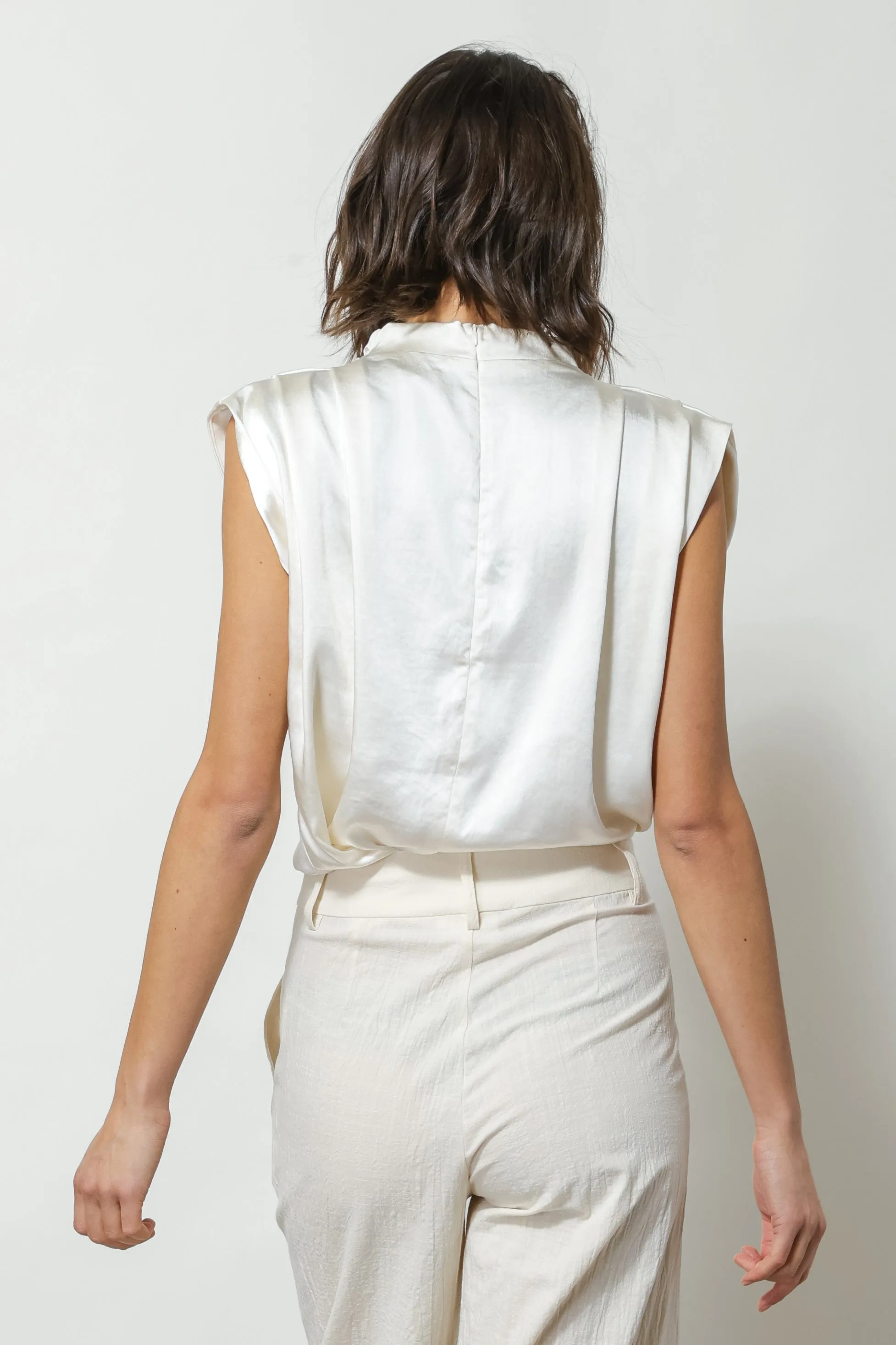 SATIN MOCK NECK BLOUSE IVORY