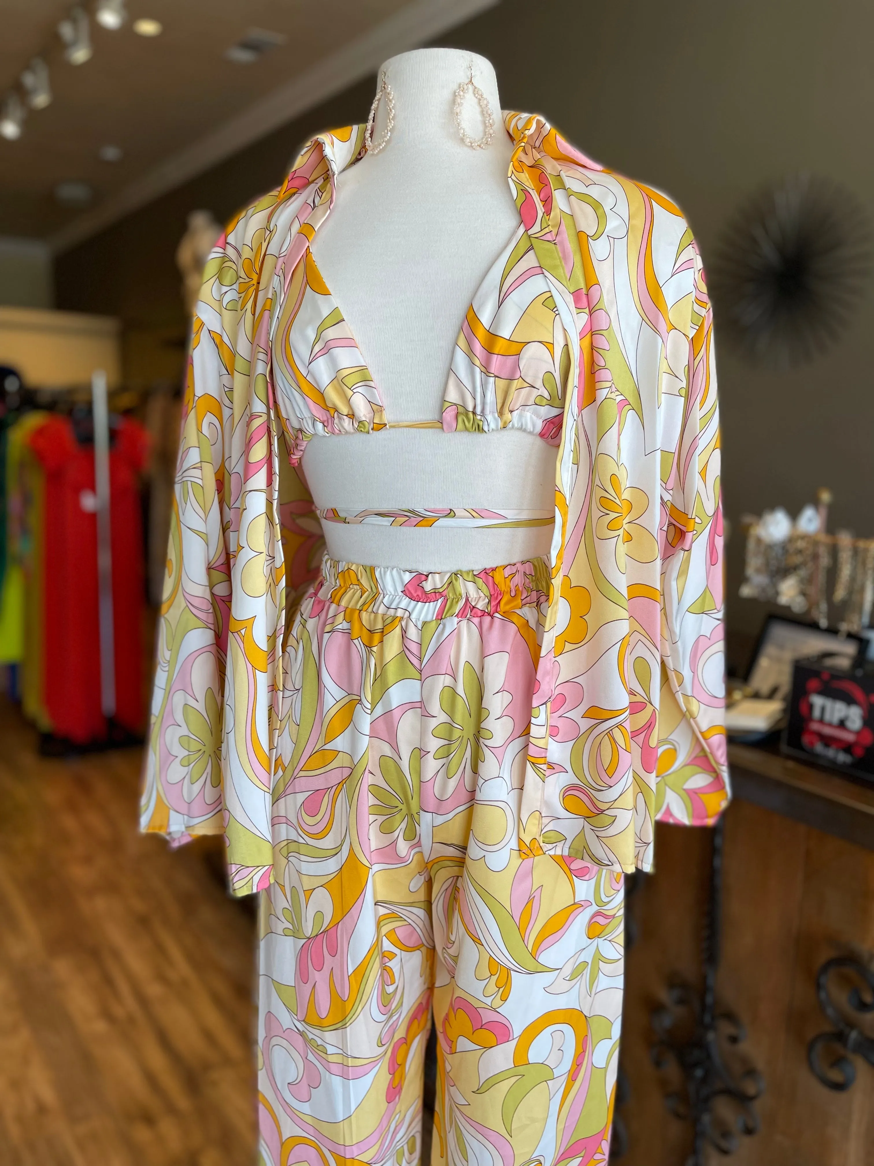 Satin Print Wide Leg Bra Top Pants FINAL SALE