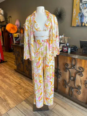 Satin Print Wide Leg Bra Top Pants FINAL SALE