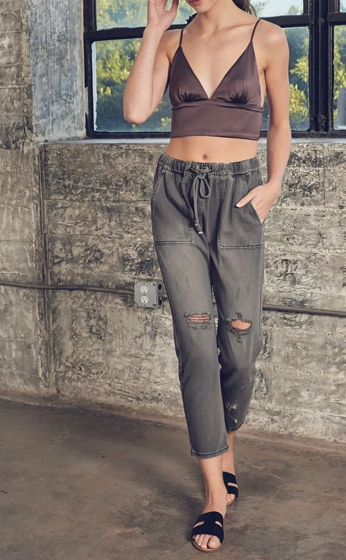 Satin V Neck Crop Top