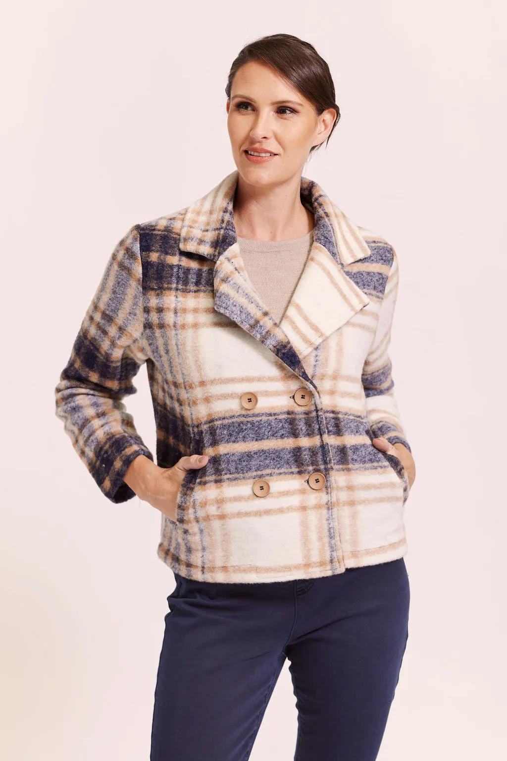 SEE SAW - Denim/Camel Brushed Wool Blend 2 Pocket Jacket - SW977