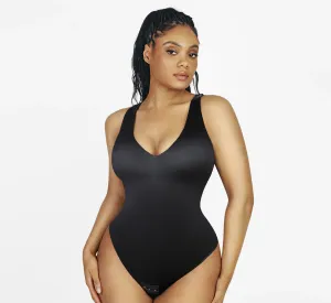 Sexy Satin Bodysuit - Black