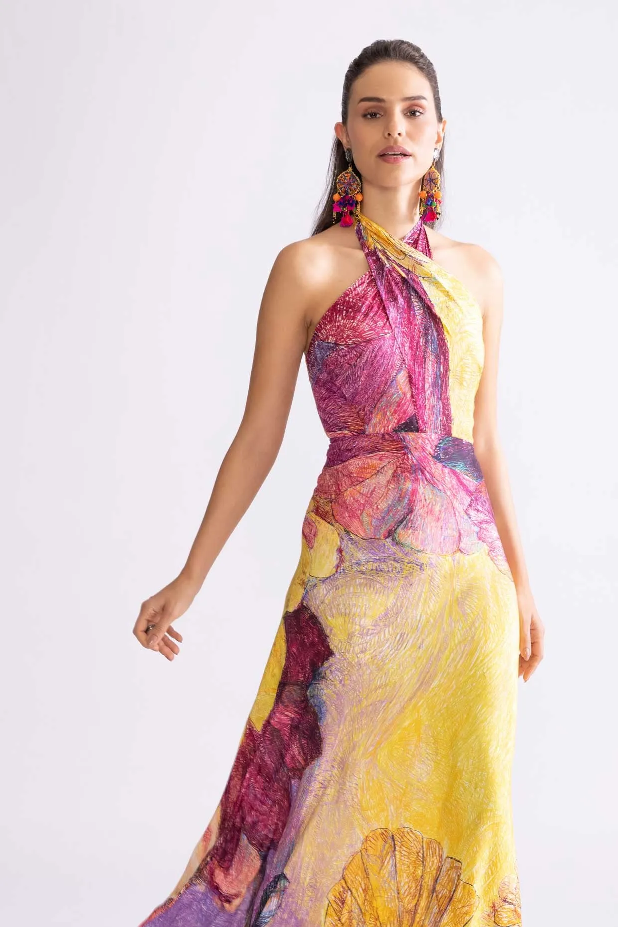 Shailee printed halter dress