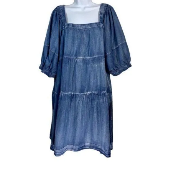 She   Sky Chambray Blue Faux Denim Dress with Pockets 2XL