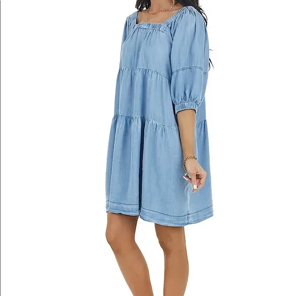 She   Sky Chambray Blue Faux Denim Dress with Pockets 2XL