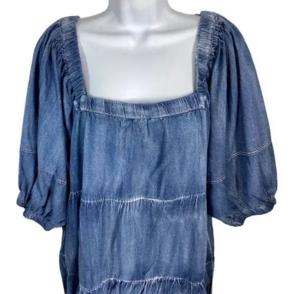 She   Sky Chambray Blue Faux Denim Dress with Pockets 2XL