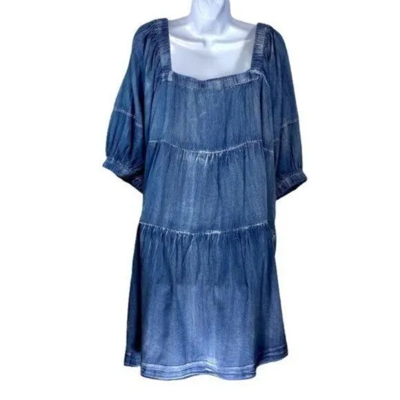 She   Sky Chambray Blue Faux Denim Dress with Pockets 2XL