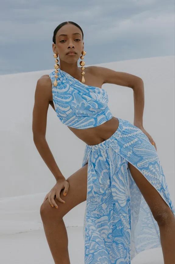 Shellegance Blue Abstract Shells - Mykonos Split Pants