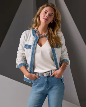 Shimmer Tweed Denim Trim Jacket Off White