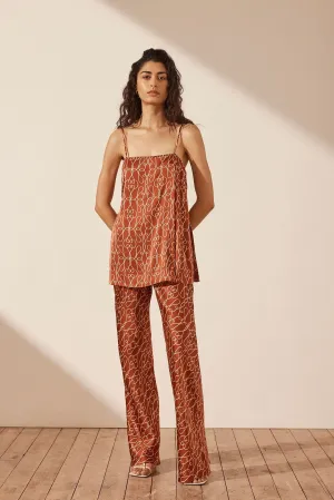 SHONA JOY Artisti Silk Tailored Long Line Top - Brick/Cream