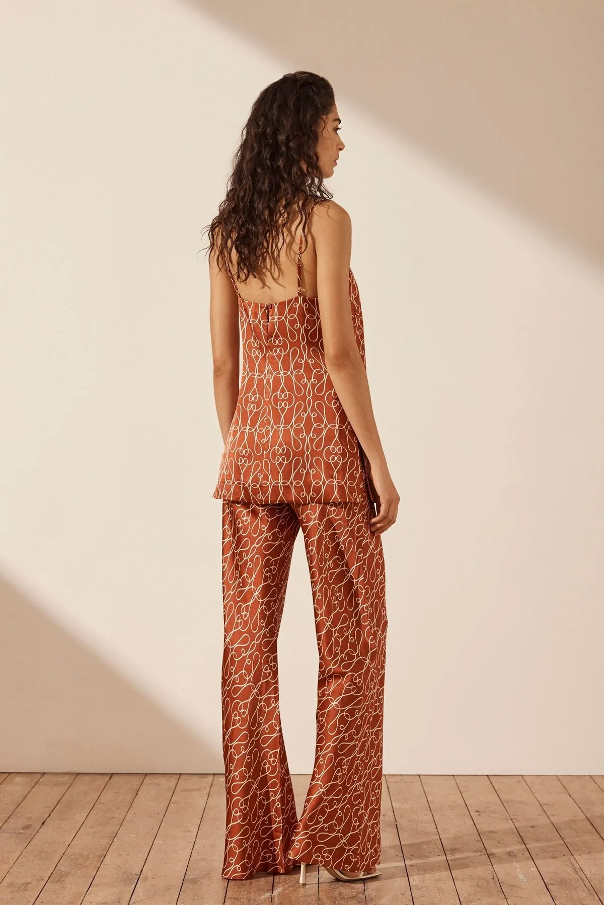SHONA JOY Artisti Silk Tailored Long Line Top - Brick/Cream
