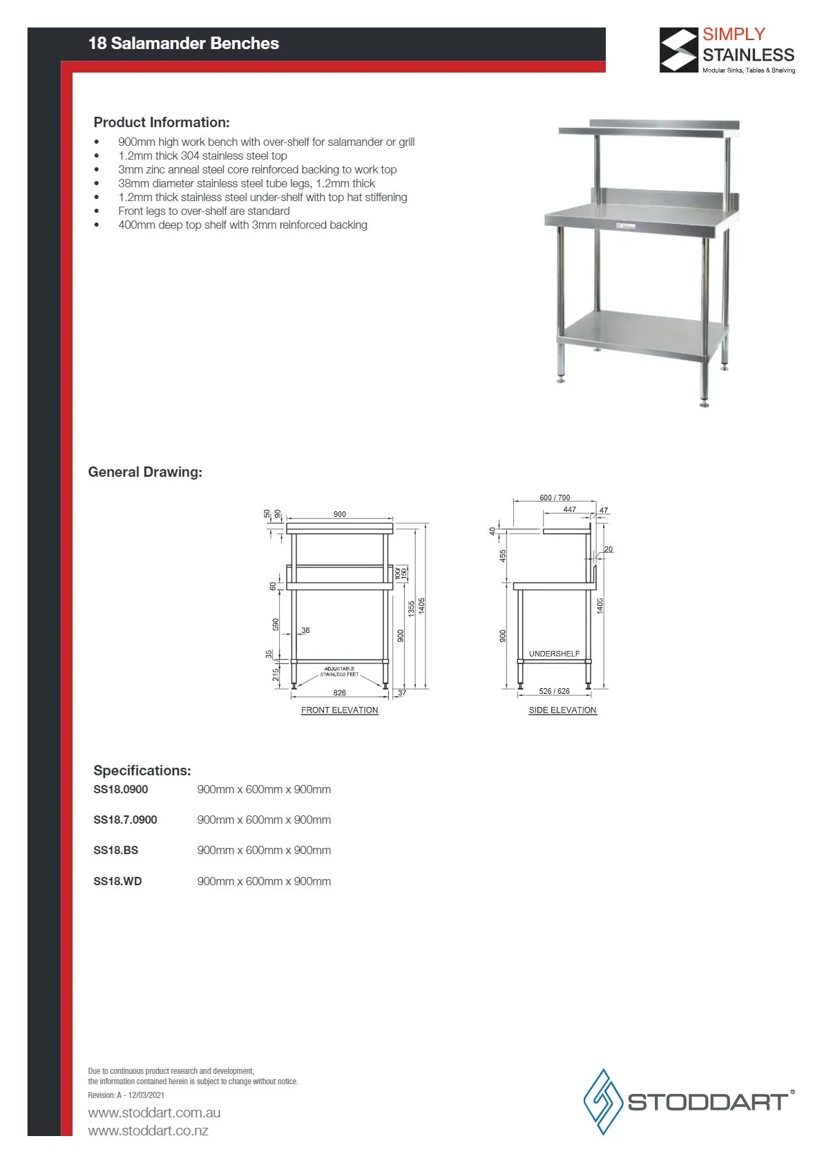 Simply Stainless SS18.7.0900 - Salamander Bench