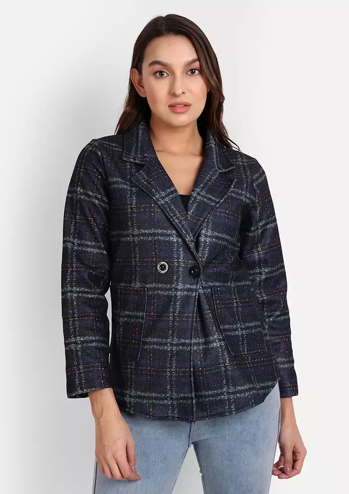 Single Breasted Plaid Short Jacket With Lapel Collar