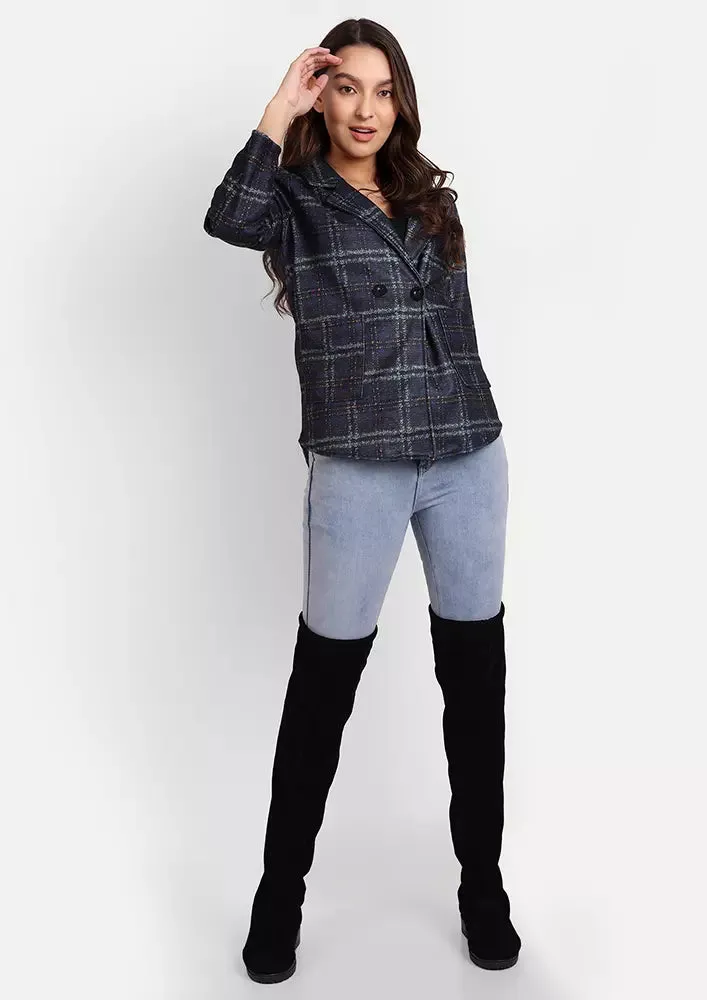Single Breasted Plaid Short Jacket With Lapel Collar