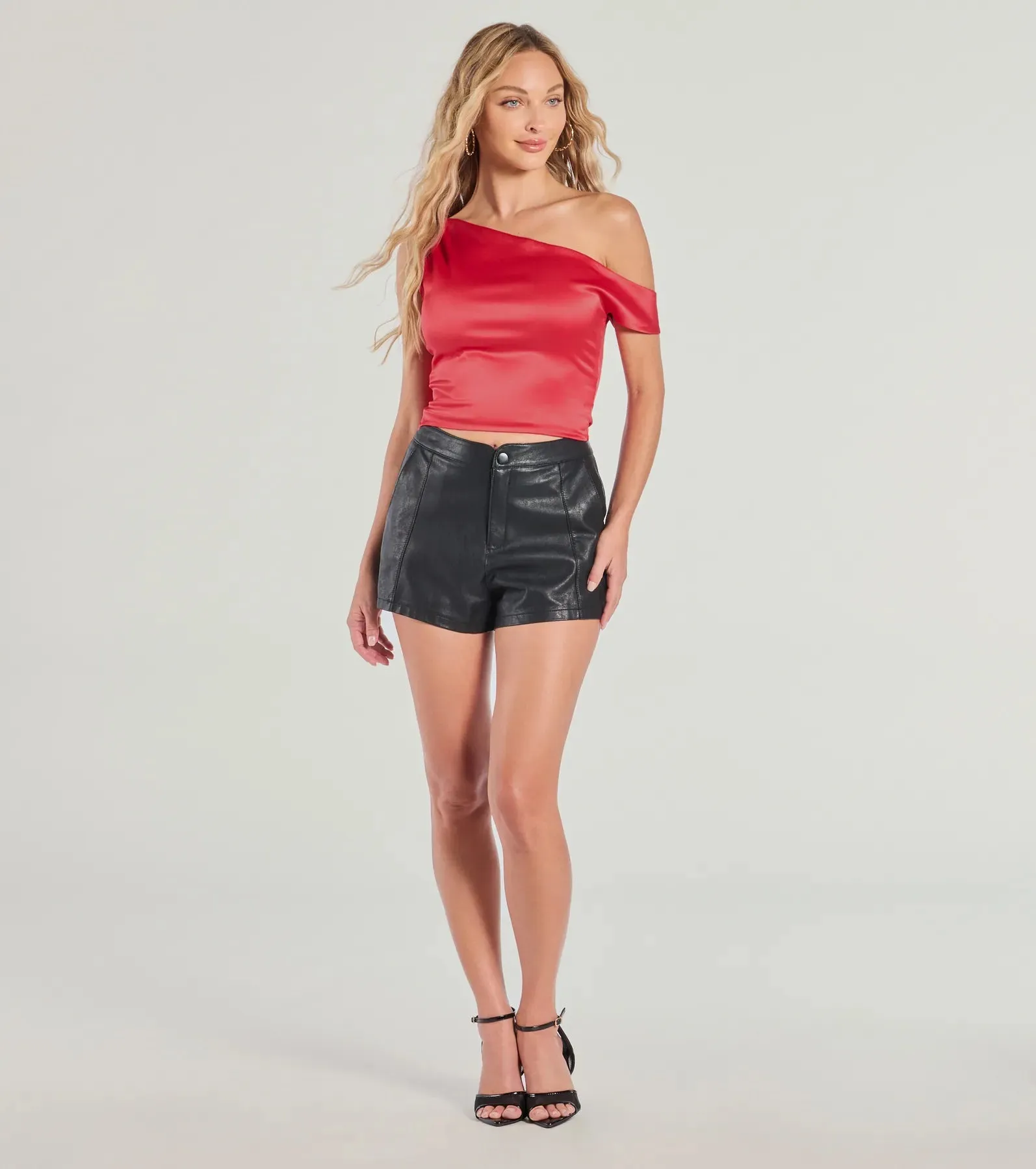 Sleek Vibes Satin Off-The-Shoulder Top