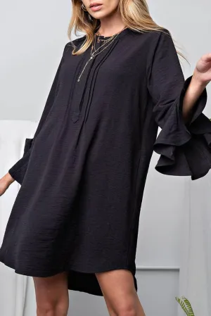 Solid Flounce Sleeve Mini Shift Dress