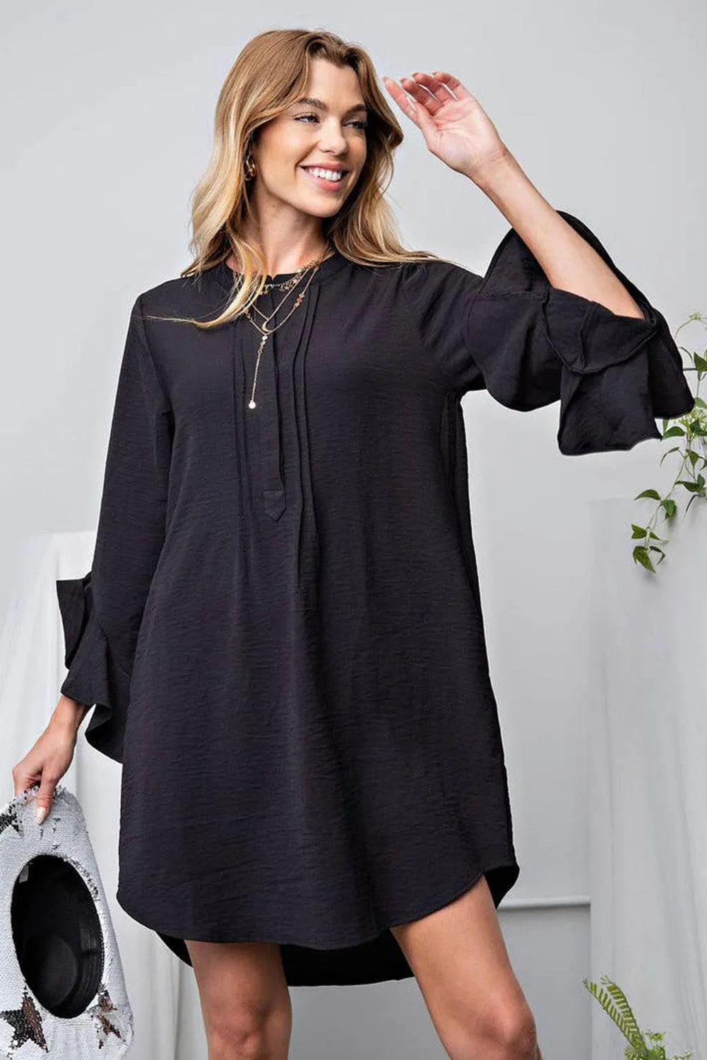 Solid Flounce Sleeve Mini Shift Dress