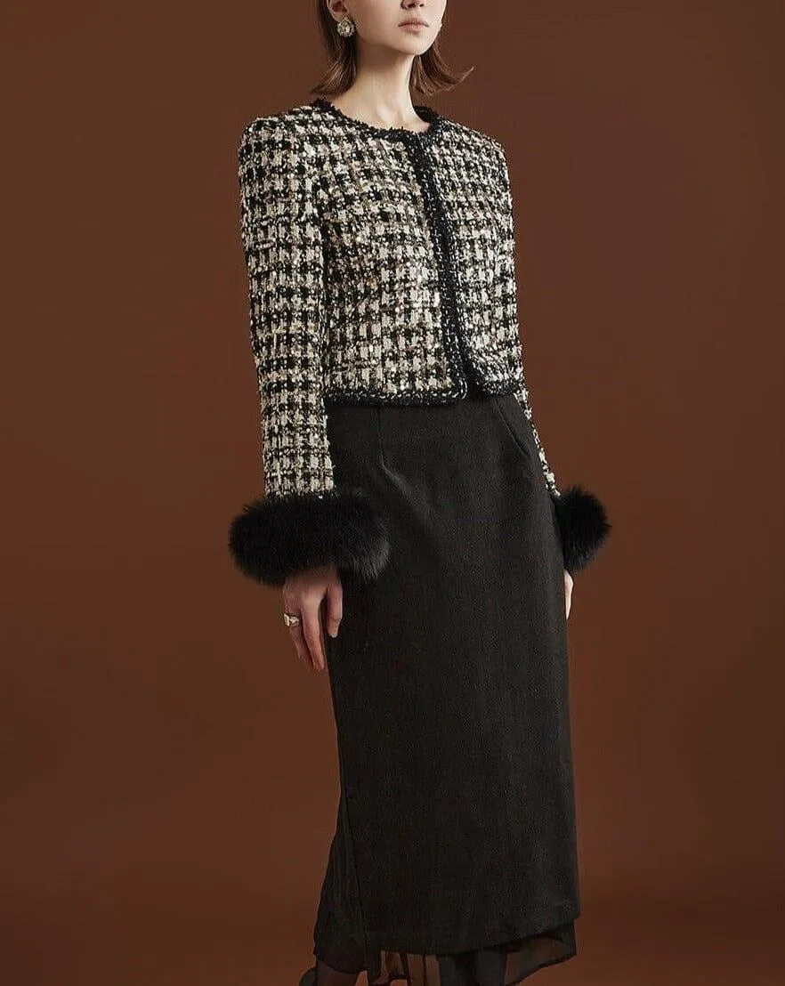 SPANGLE TWEED FUR JACKET