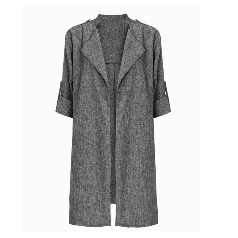 Spring Women Slim Thin Outerwear Casual Lapel Windbreaker Cape Coat European Style Linen Cardigan Jacket US Plus Size S-7XL