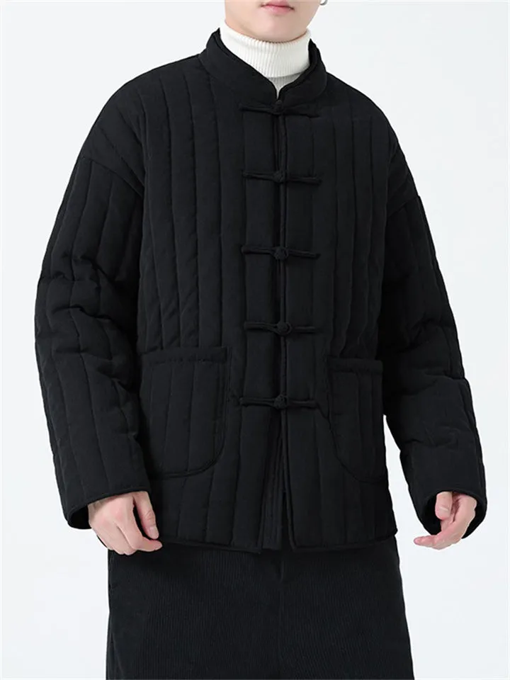 Stand Collar Pure Color Tang Suit Coats for Men