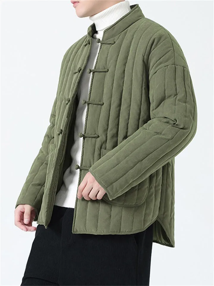 Stand Collar Pure Color Tang Suit Coats for Men