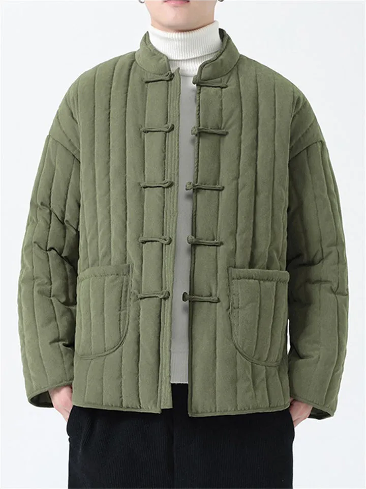 Stand Collar Pure Color Tang Suit Coats for Men