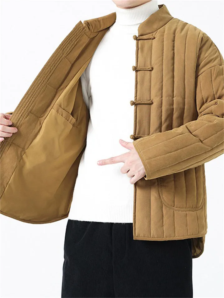 Stand Collar Pure Color Tang Suit Coats for Men