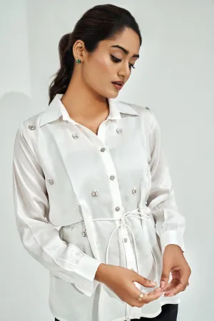Stoned Bemberg Satin Shirt with Bow