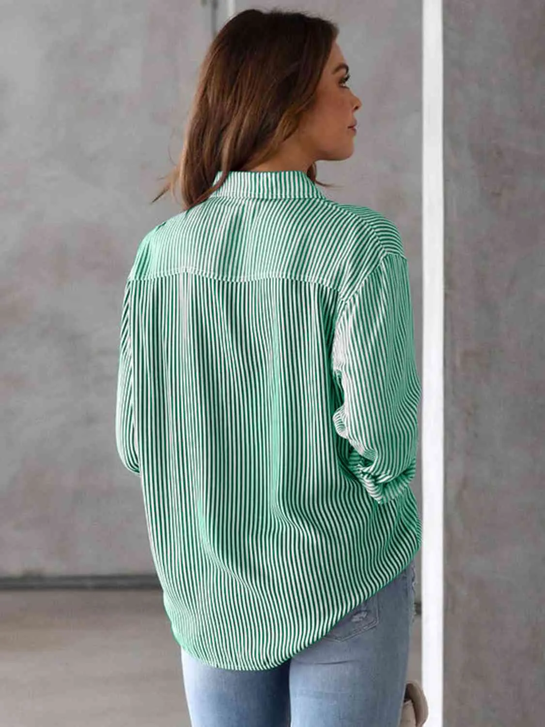 Striped Collared Neck Shirt with Pocket (5 Colors)