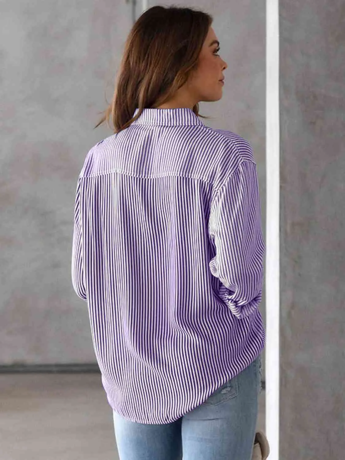 Striped Collared Neck Shirt with Pocket (5 Colors)
