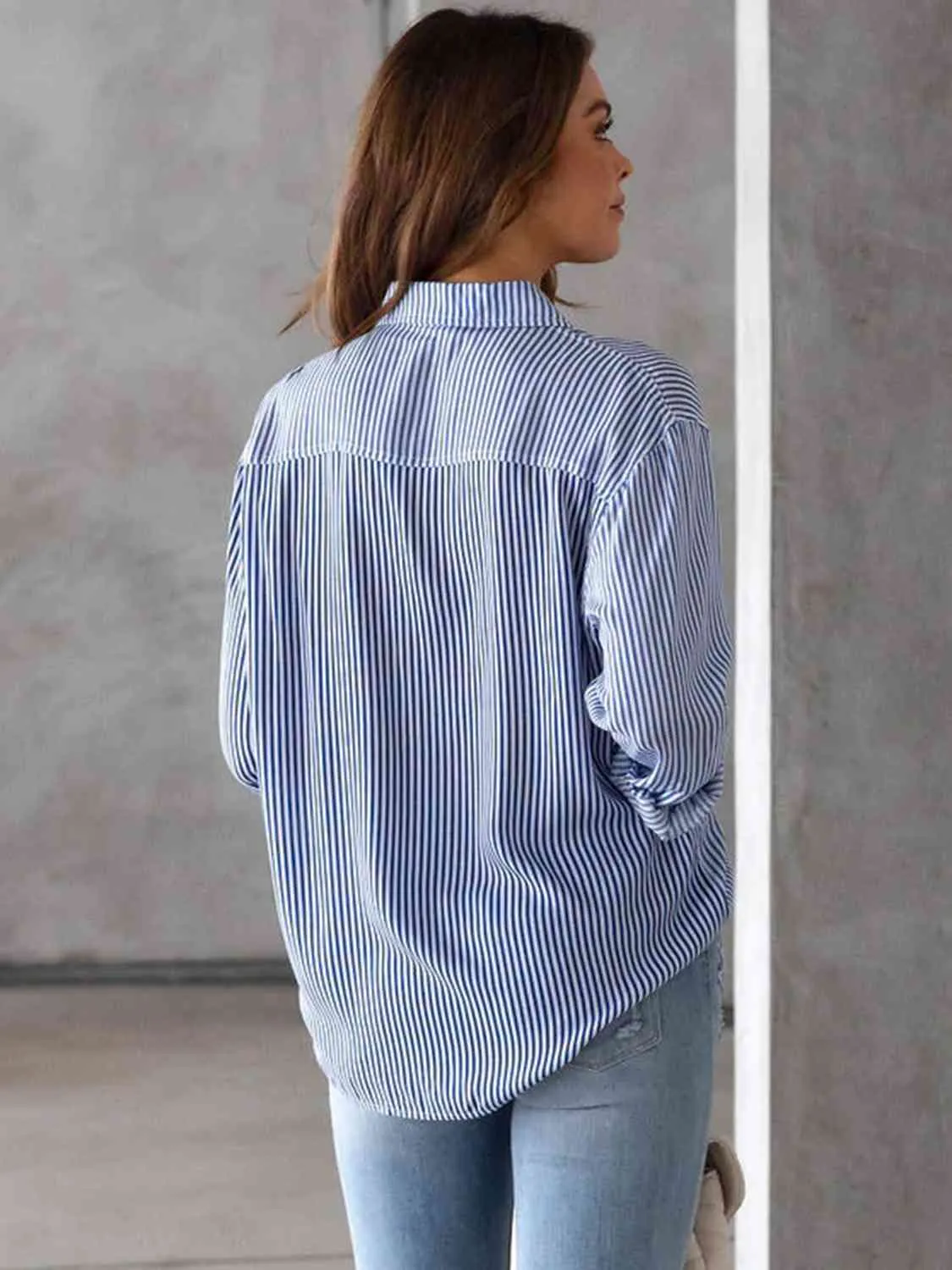 Striped Collared Neck Shirt with Pocket (5 Colors)