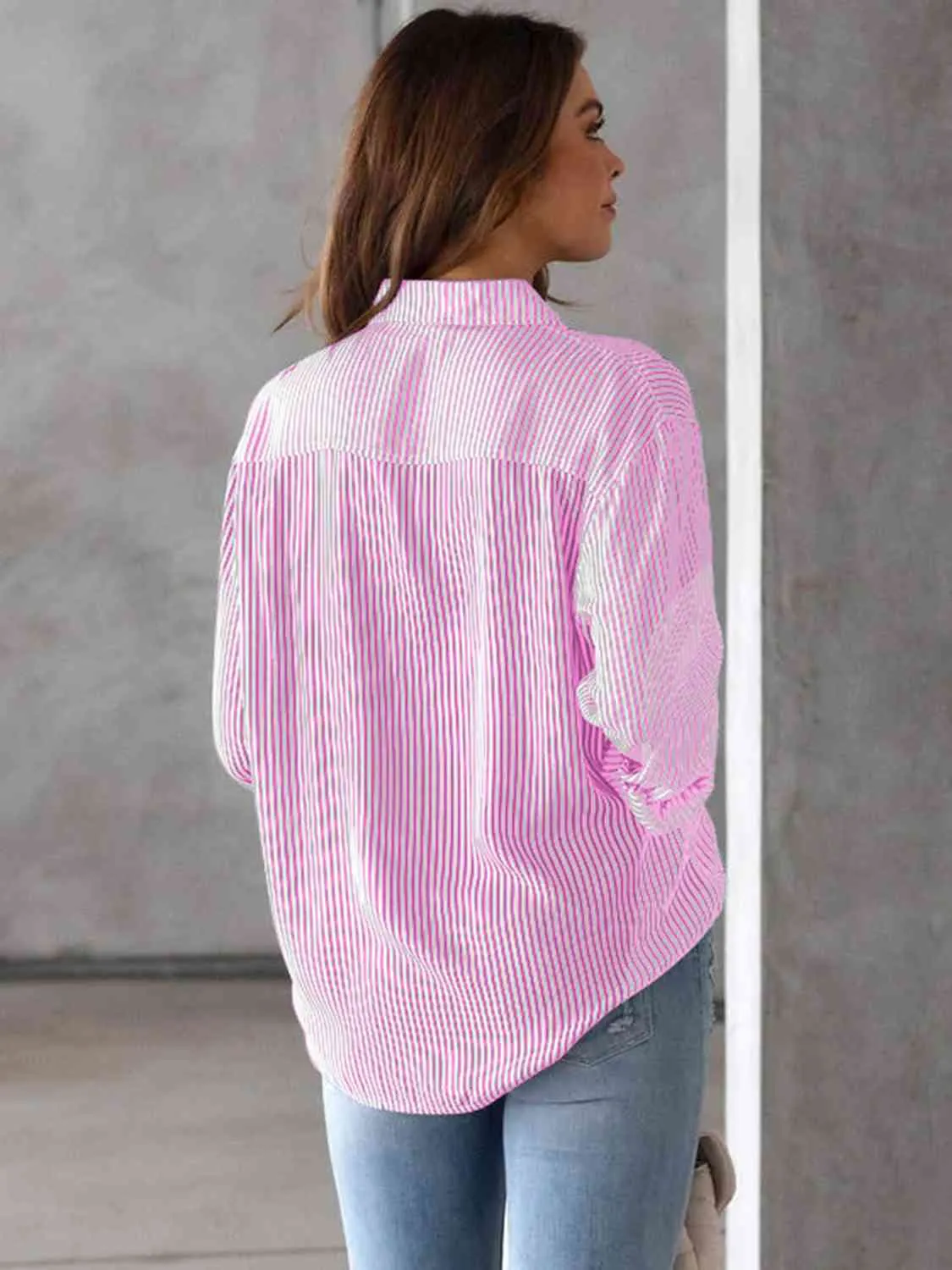 Striped Collared Neck Shirt with Pocket (5 Colors)