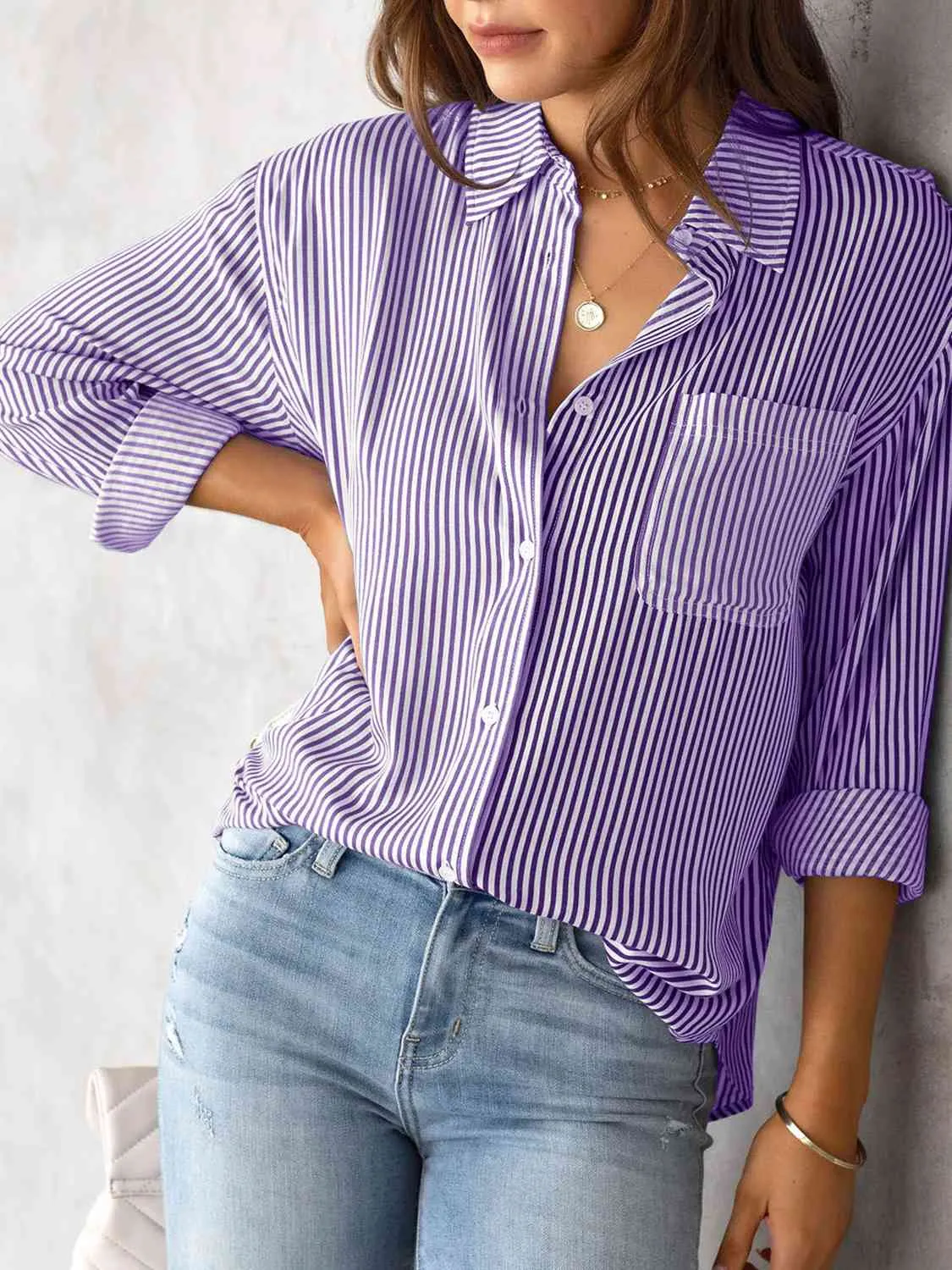 Striped Collared Neck Shirt with Pocket (5 Colors)