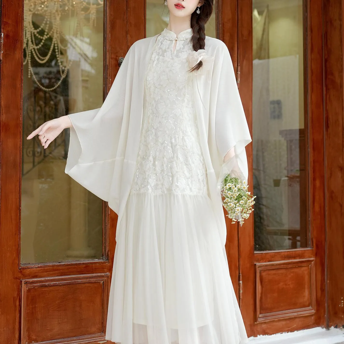 Stylish Dress with Solid Color and Toggle Button Detail