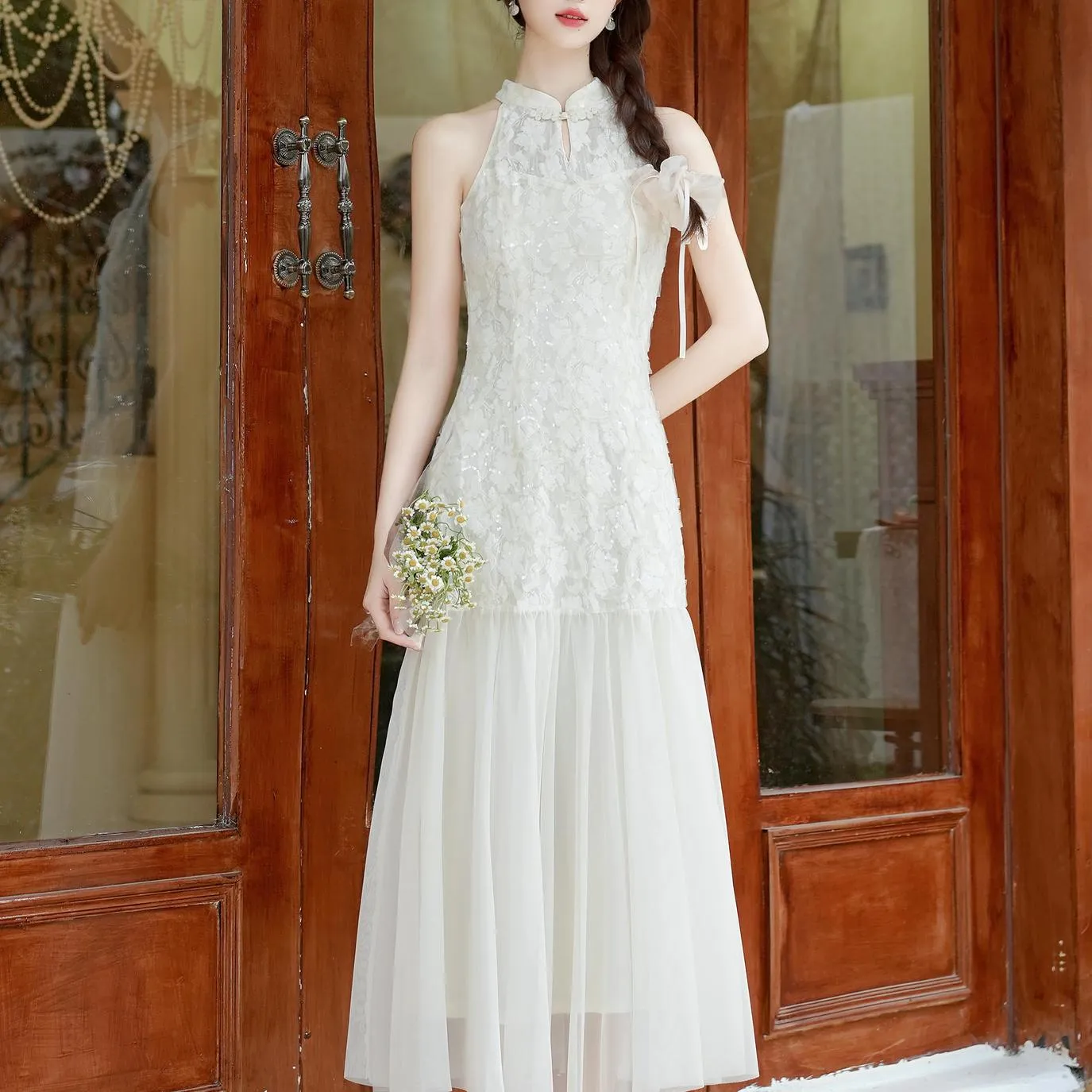 Stylish Dress with Solid Color and Toggle Button Detail
