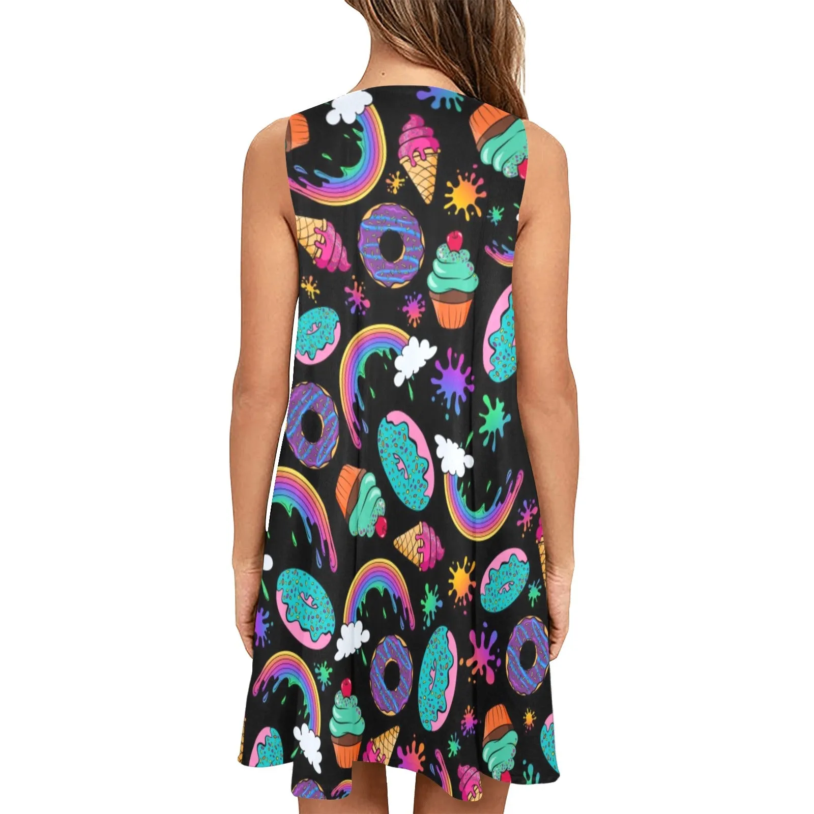 Sugar Rush on Black - Flared Shift Dress with Pockets (XS - 3XL)