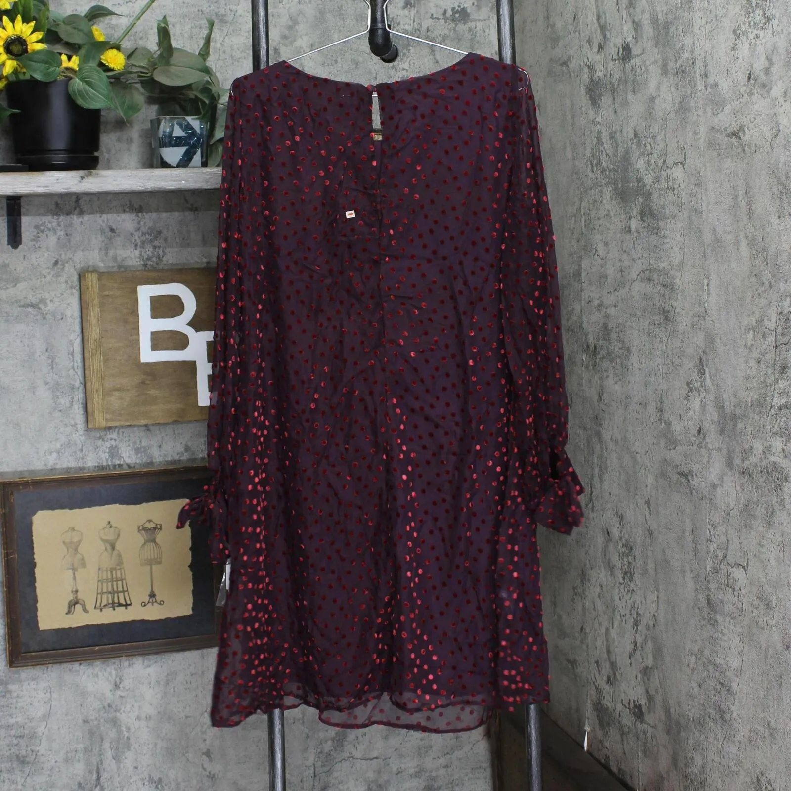 Taylor Womens Velvet-Dot Shift Dress 9915M Wine Red 14