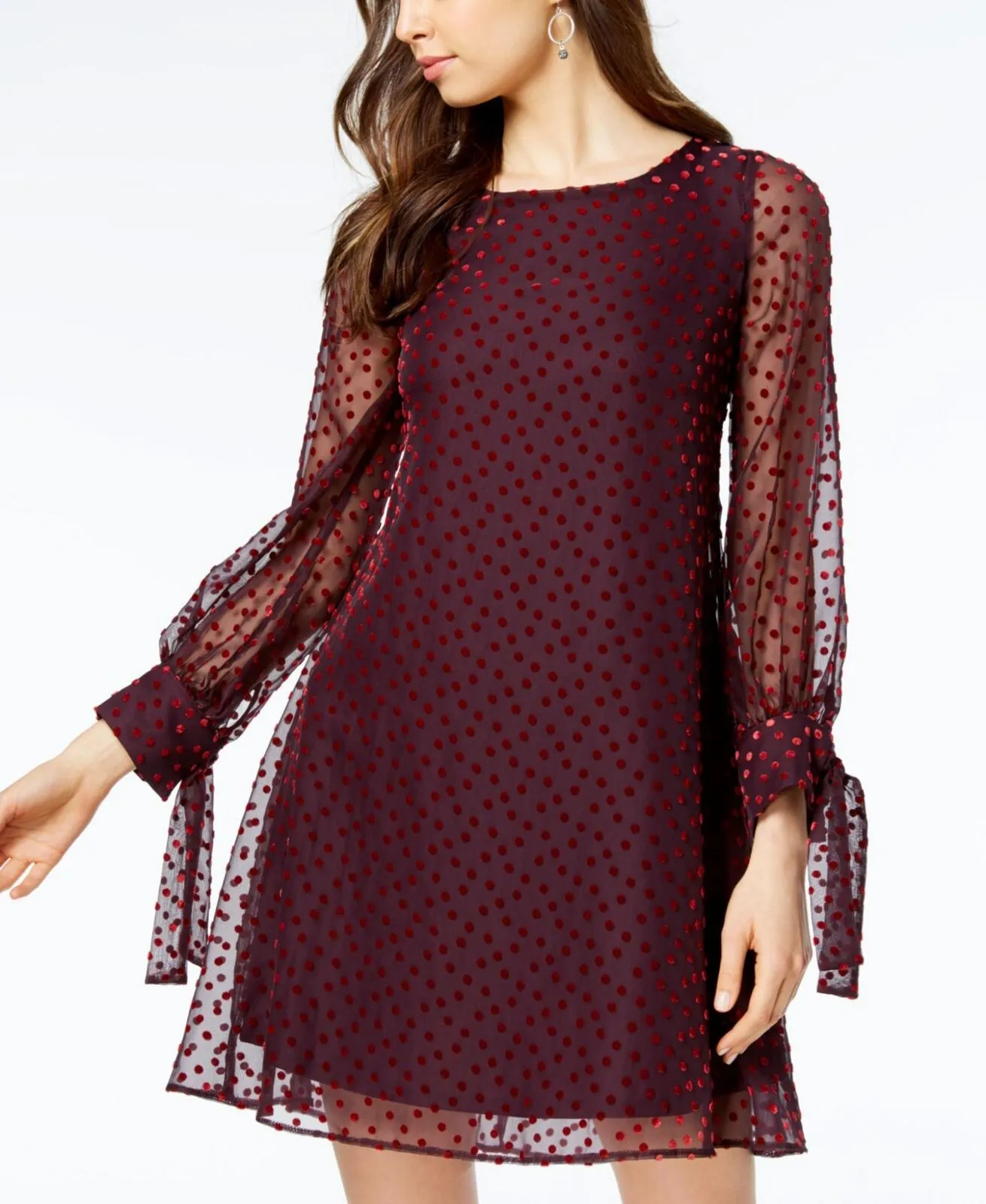 Taylor Womens Velvet-Dot Shift Dress 9915M Wine Red 14