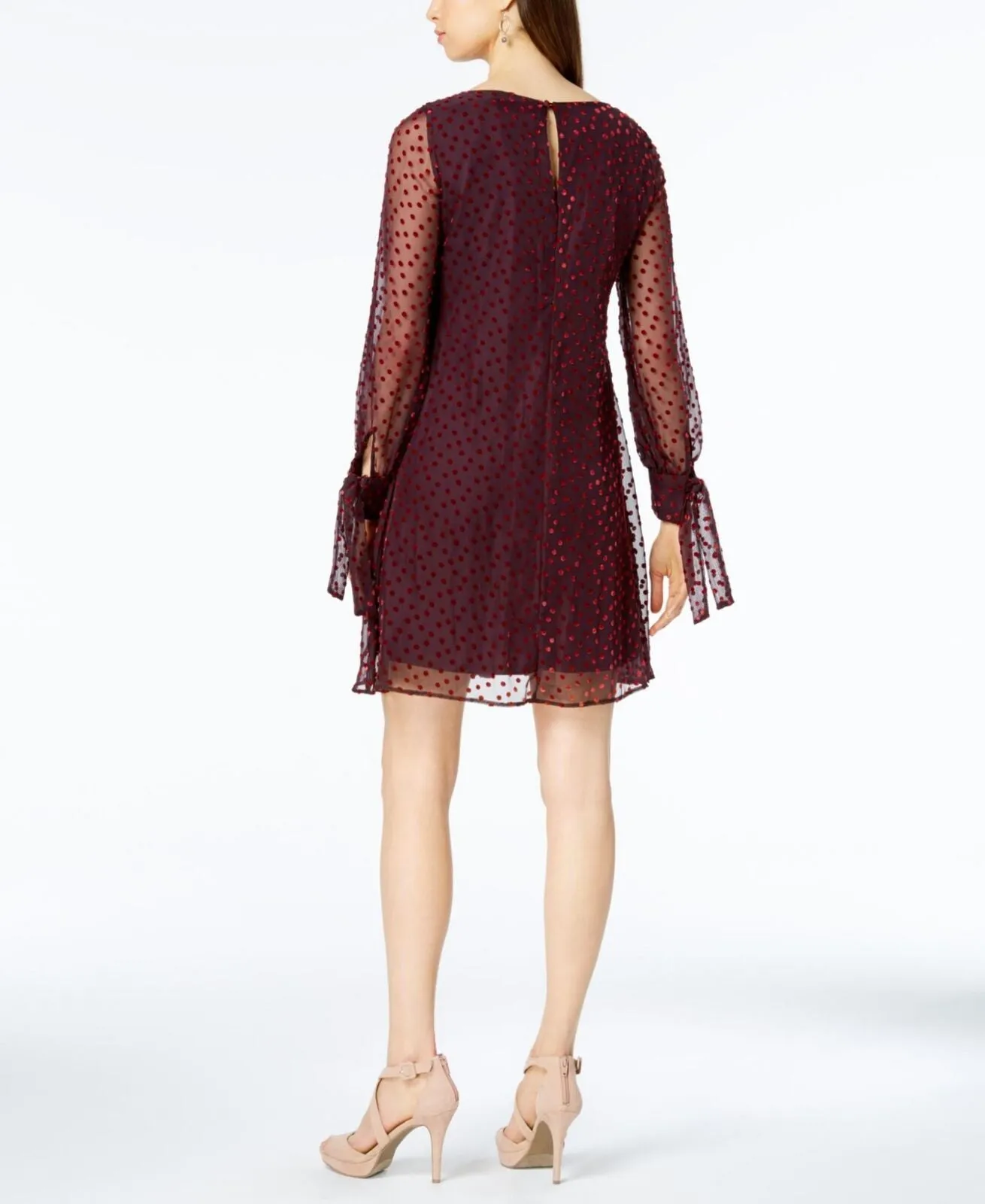 Taylor Womens Velvet-Dot Shift Dress 9915M Wine Red 14