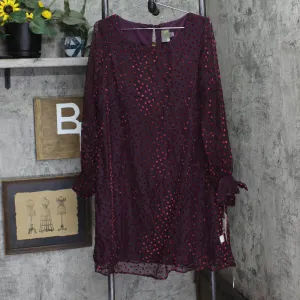 Taylor Womens Velvet-Dot Shift Dress 9915M Wine Red 14