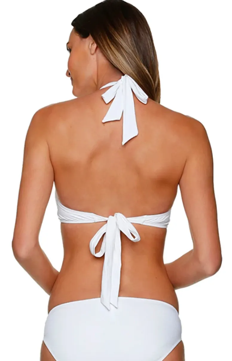 Textured Solid Buckle Halter Top