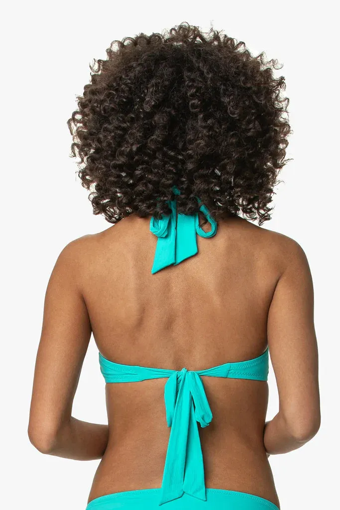 Textured Solid Buckle Halter Top