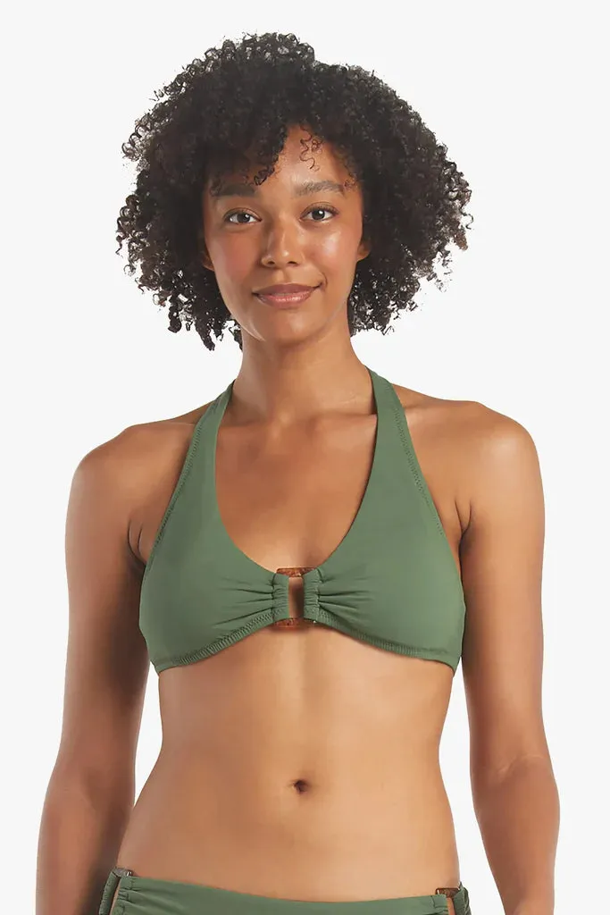 Textured Solid Buckle Halter Top