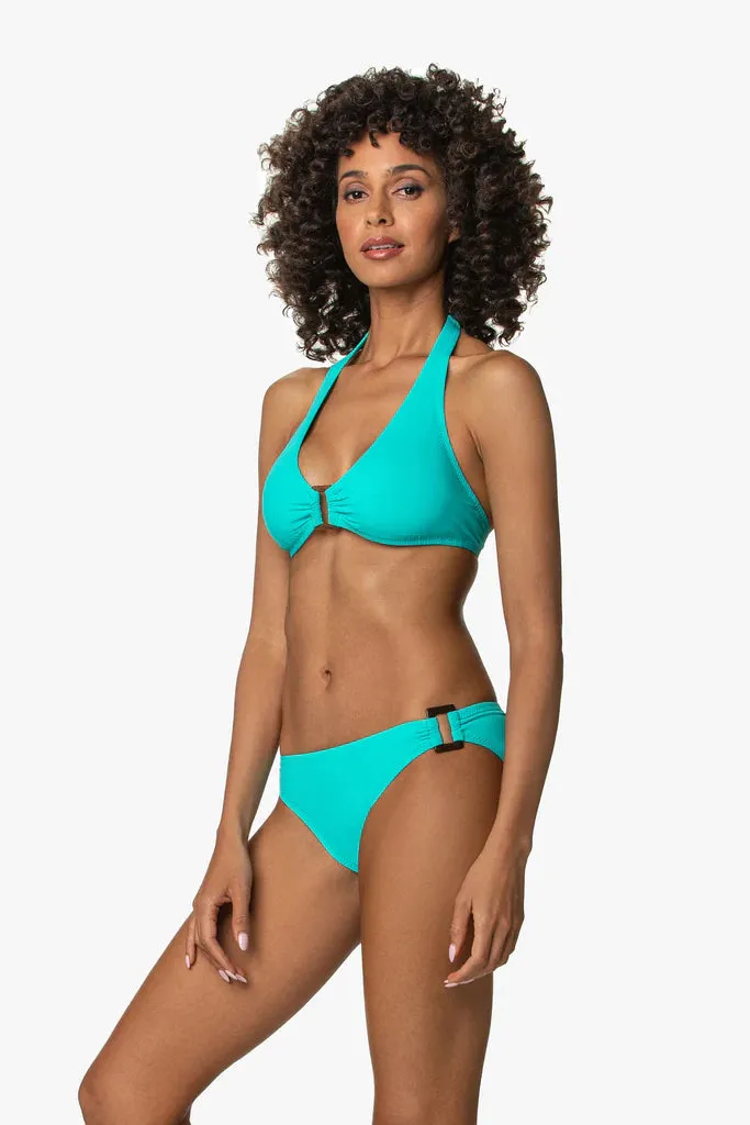 Textured Solid Buckle Halter Top