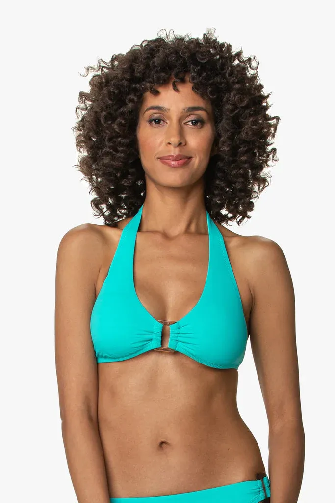 Textured Solid Buckle Halter Top