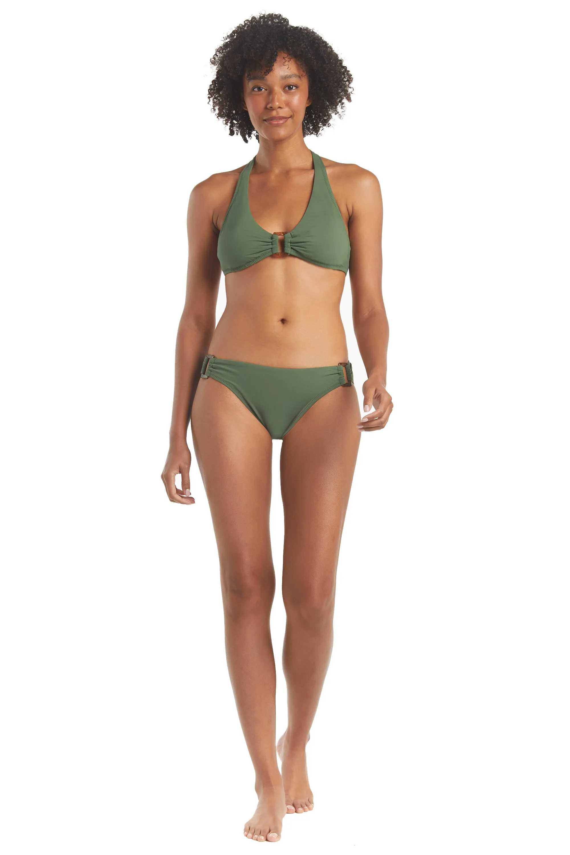 Textured Solid Buckle Halter Top