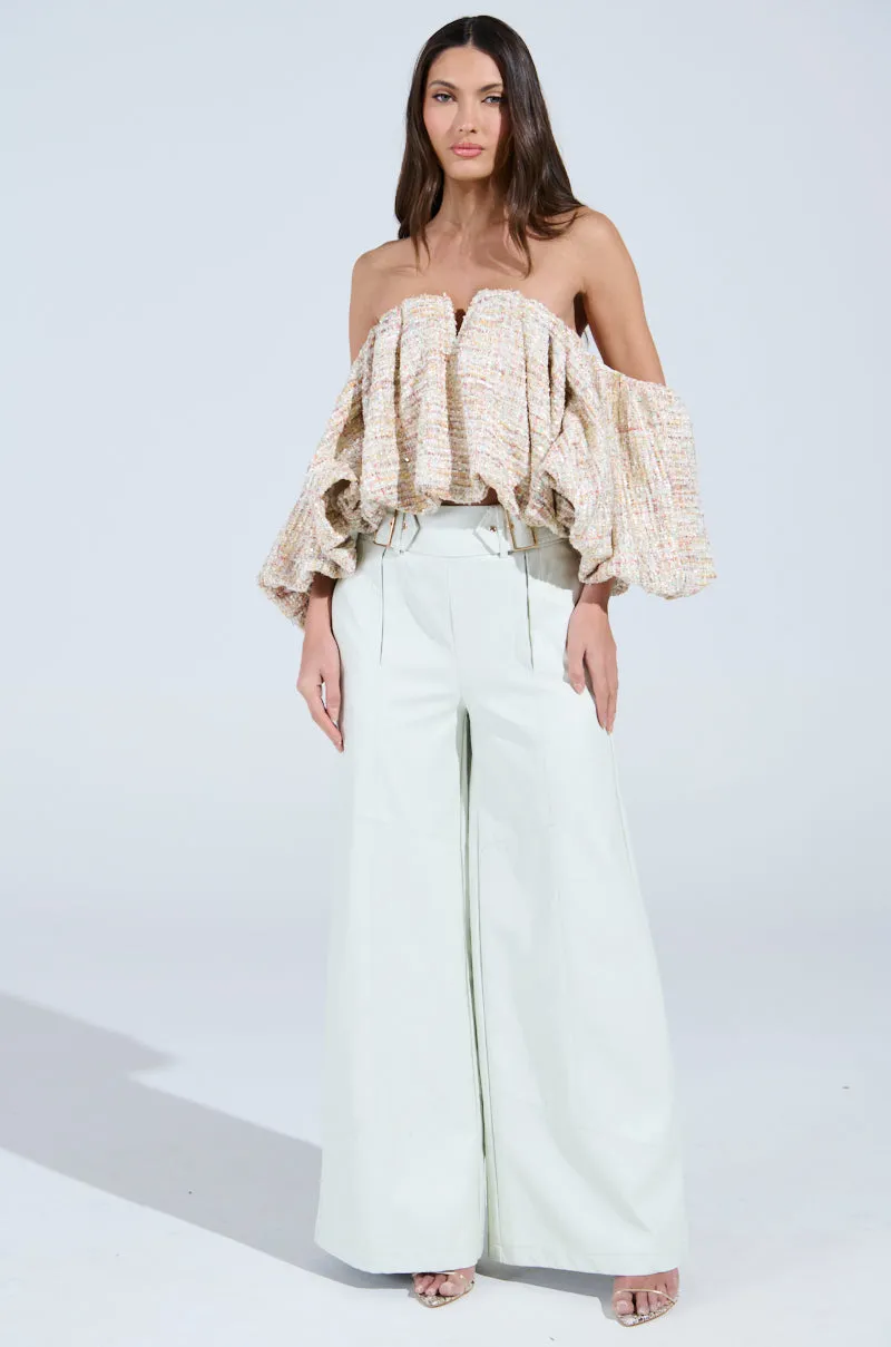 THE PRETTIEST FLOWER TWEED OFF-SHOULDER TOP