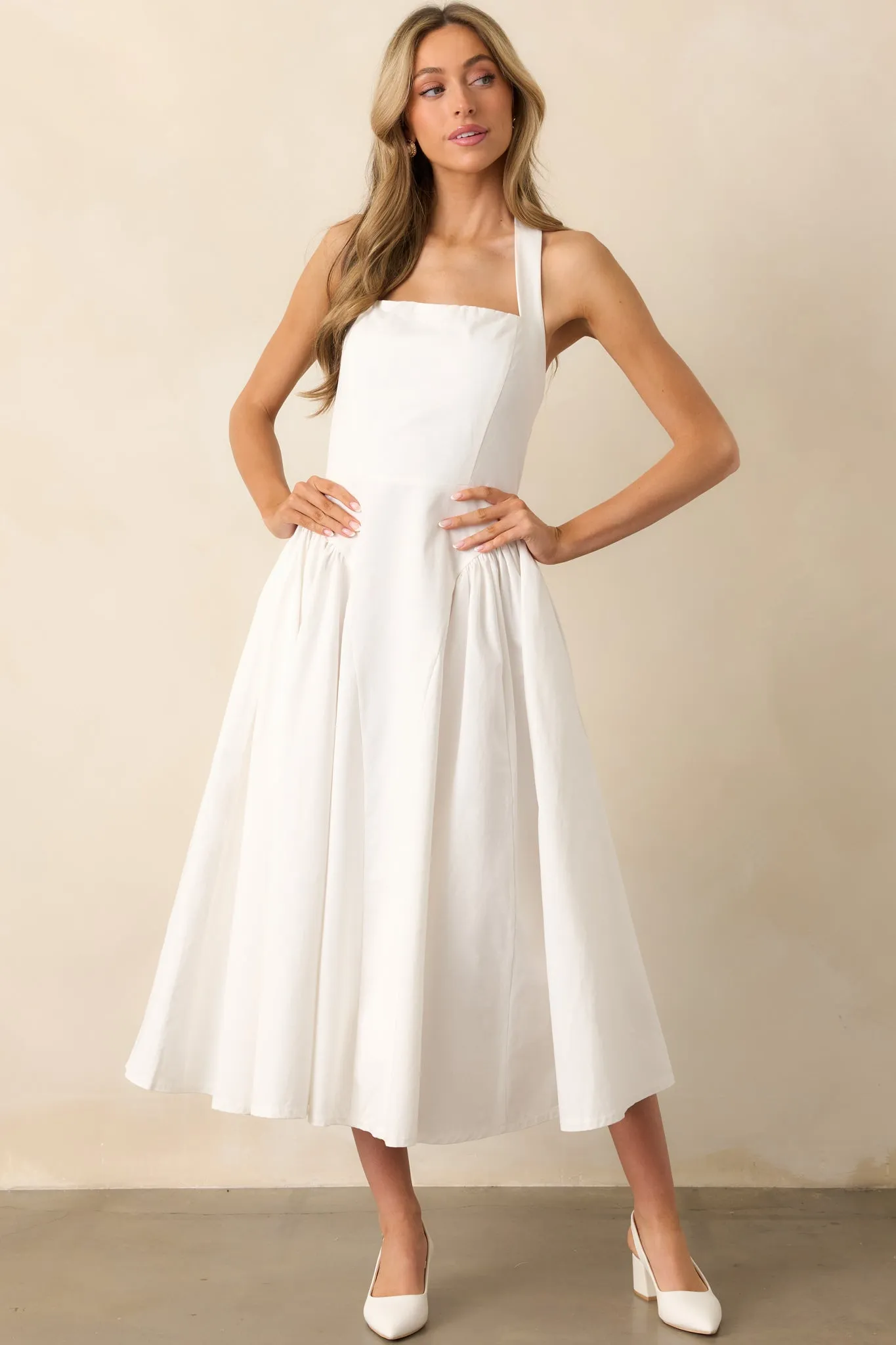 The Sweetest Thing White Cotton Halter Drop Waist Maxi Dress