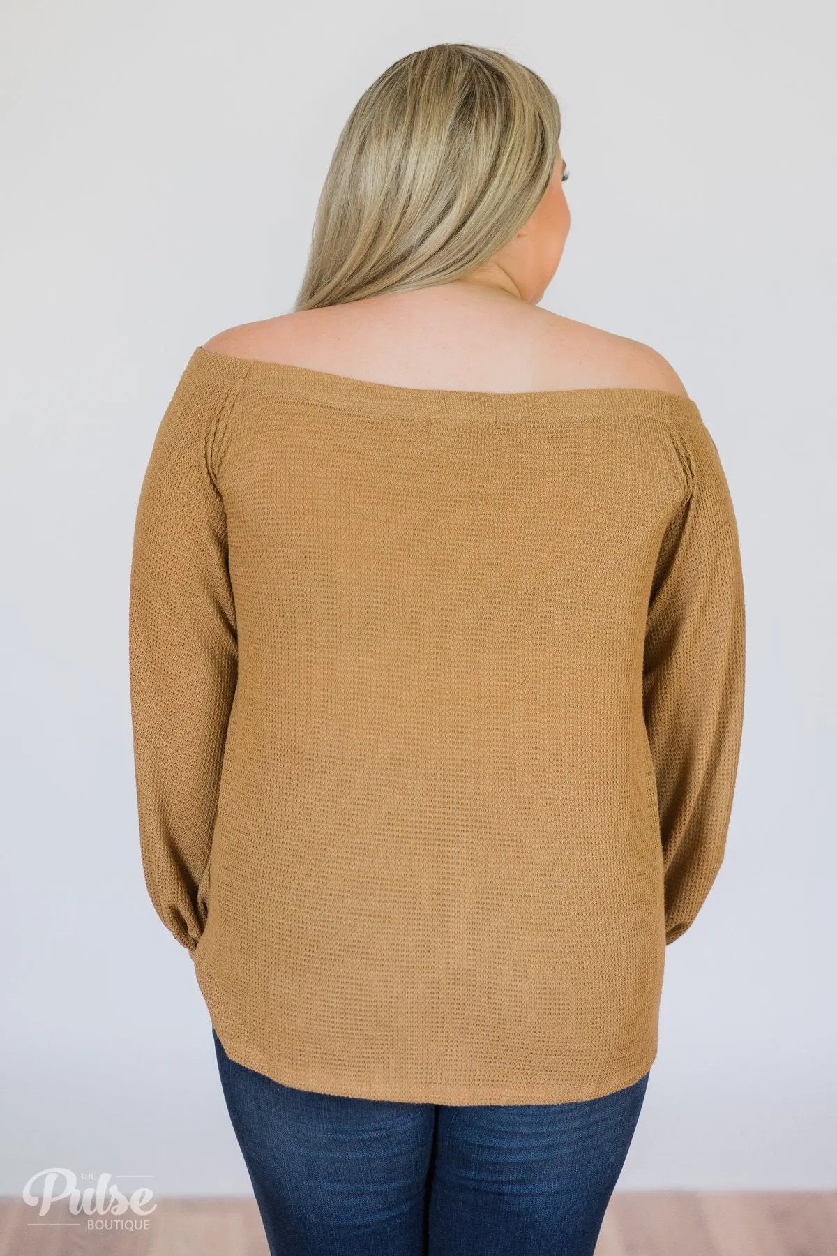 Thermal Off the Shoulder Button Top- Mustard