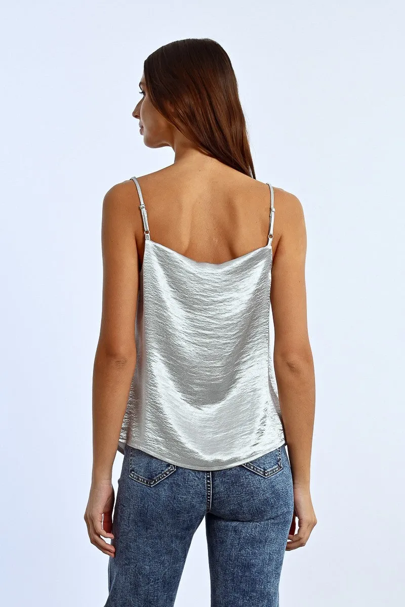 TOP WITH RHINESTONE STRAPS, SATIN EFFECT